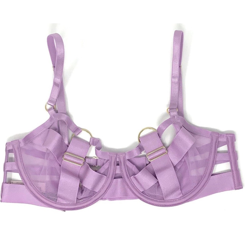 Victorias Secret Bra 38DDD Purple Very Sexy Unlined Balconette Strappy Cage